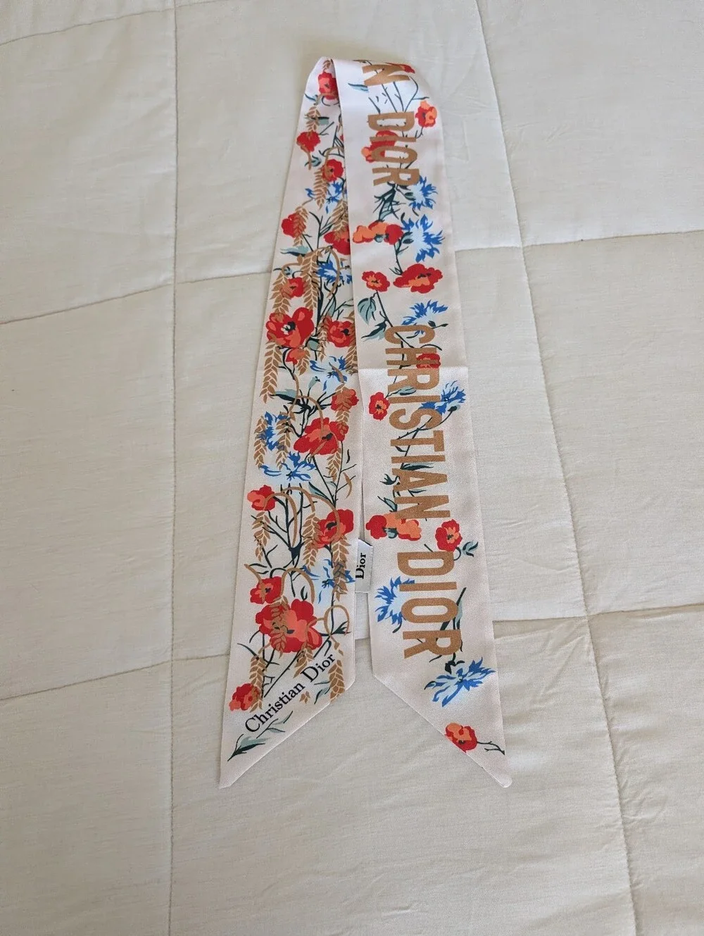 Dior Pink Floral Silk Twilly Scarf